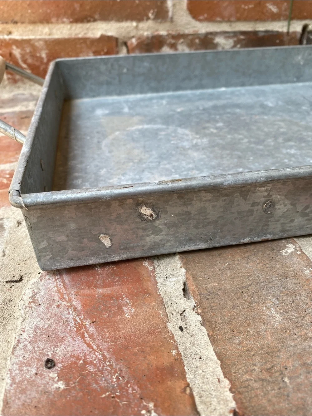 Pottery Barn Rustic Galvanized Metal Tray with Wood Handles